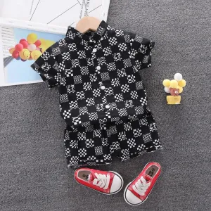 2-piece Plaid Short Sleeve Shirt & Plaid Shorts for Children Boy