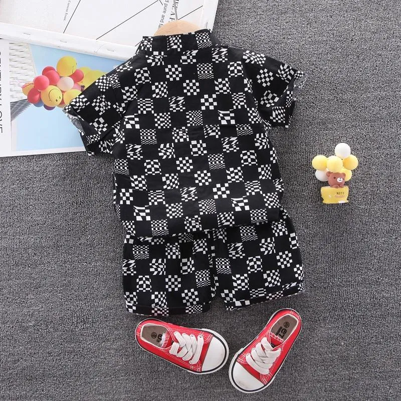 2-piece Plaid Short Sleeve Shirt & Plaid Shorts for Children Boy