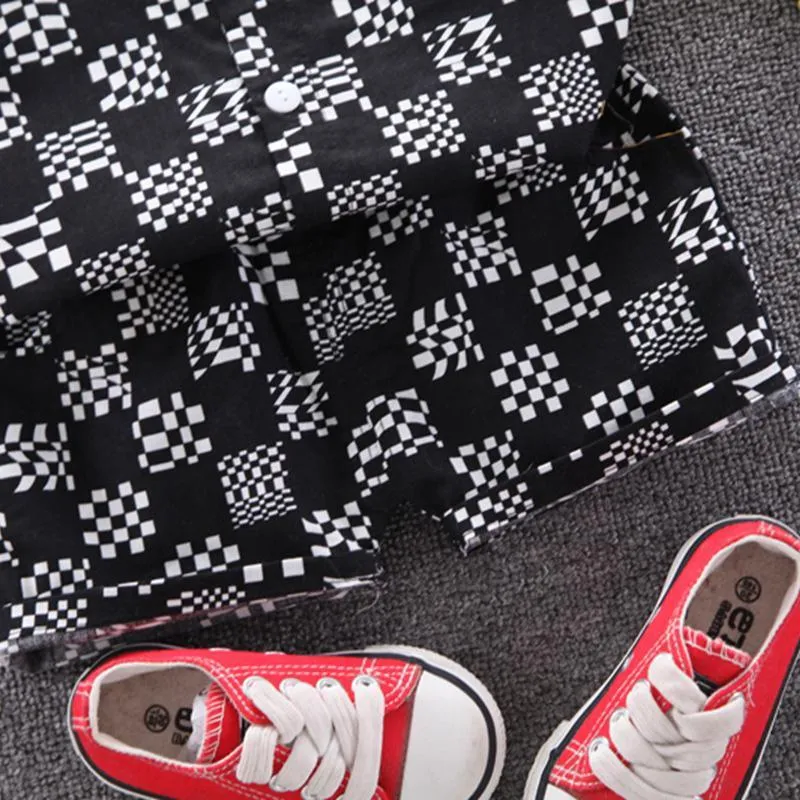 2-piece Plaid Short Sleeve Shirt & Plaid Shorts for Children Boy