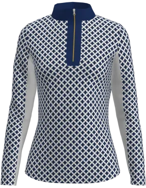 AB SPORT Women's Long Sleeve Mosaic Navy Print UV 40 Sun Shirt - LS02-MOSNW