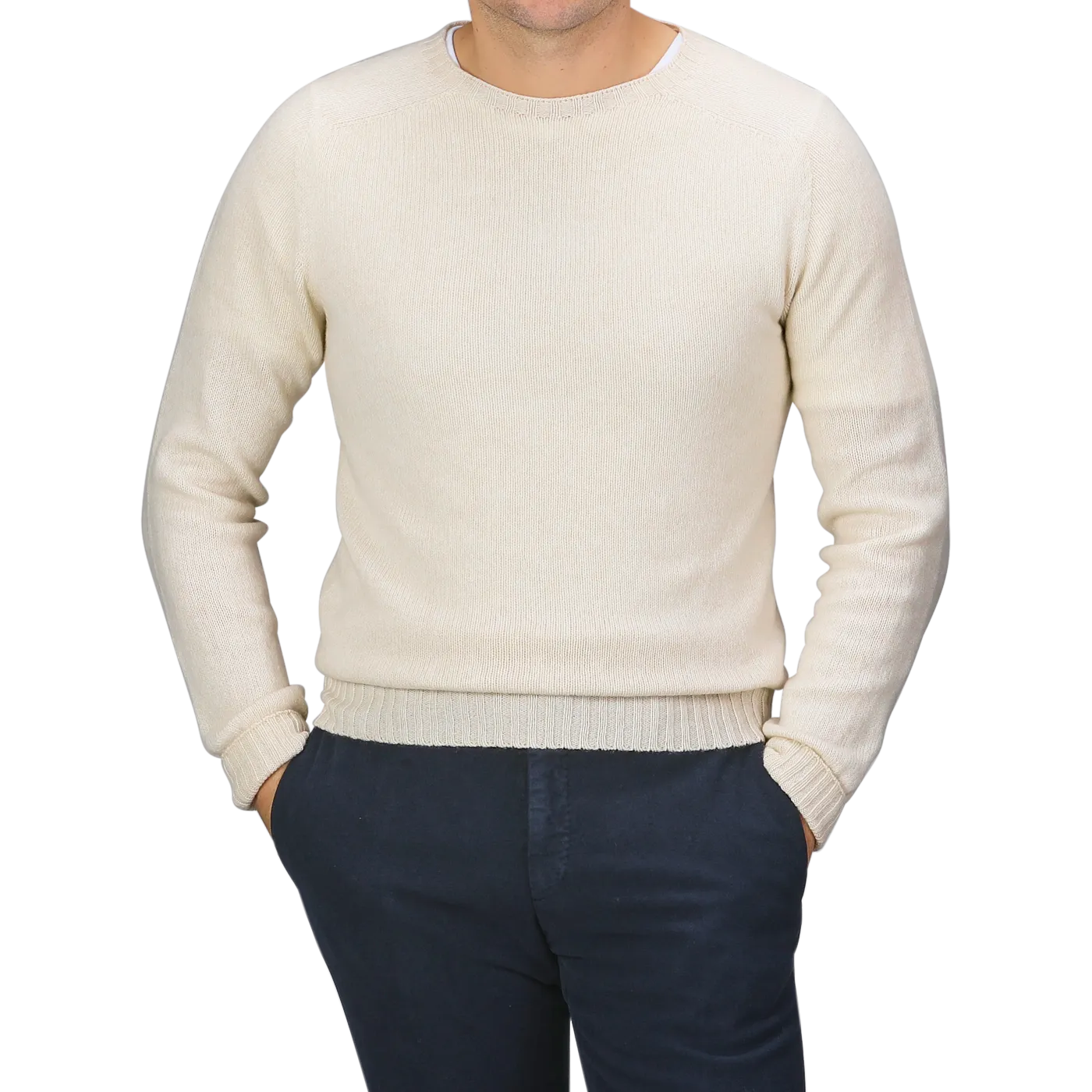 Almond White Extrafine Lambswool Crewneck