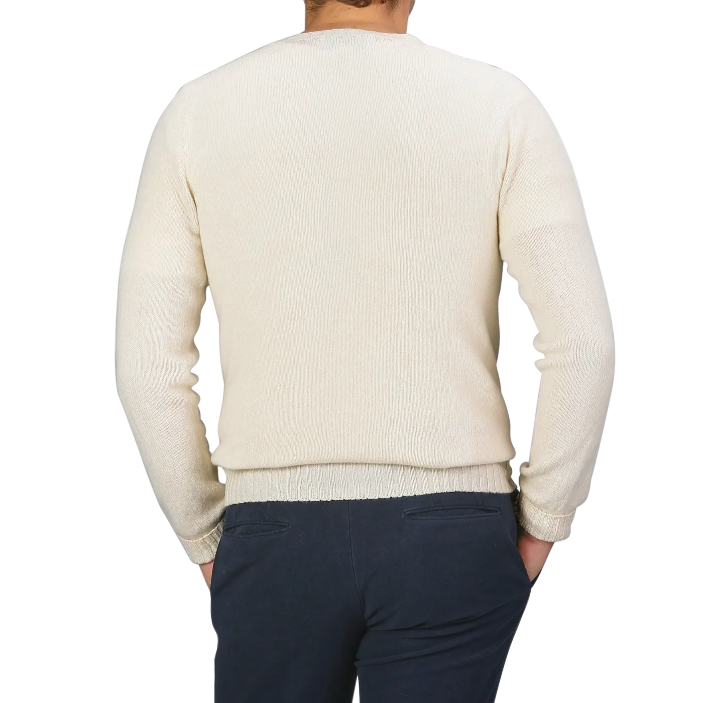 Almond White Extrafine Lambswool Crewneck