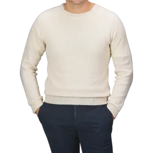 Almond White Extrafine Lambswool Crewneck