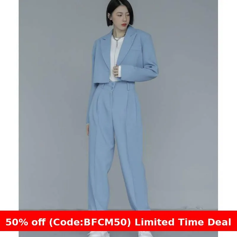 Amozae business casual outfits 2024 Spring and Summer Black Suit Short Coat Pants Suit Loose Short Suit Suit Women's Fashion