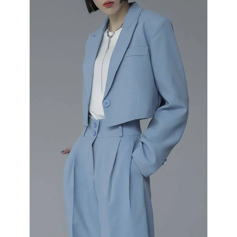 Amozae business casual outfits 2024 Spring and Summer Black Suit Short Coat Pants Suit Loose Short Suit Suit Women's Fashion