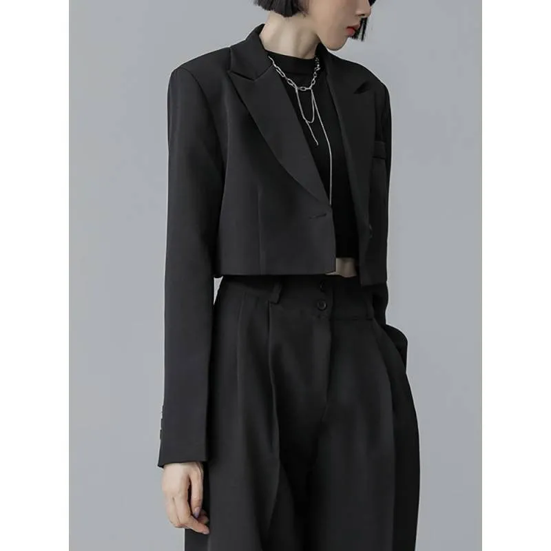 Amozae business casual outfits 2024 Spring and Summer Black Suit Short Coat Pants Suit Loose Short Suit Suit Women's Fashion