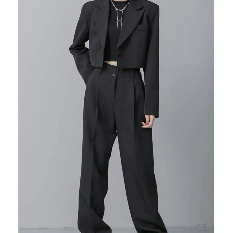 Amozae business casual outfits 2024 Spring and Summer Black Suit Short Coat Pants Suit Loose Short Suit Suit Women's Fashion