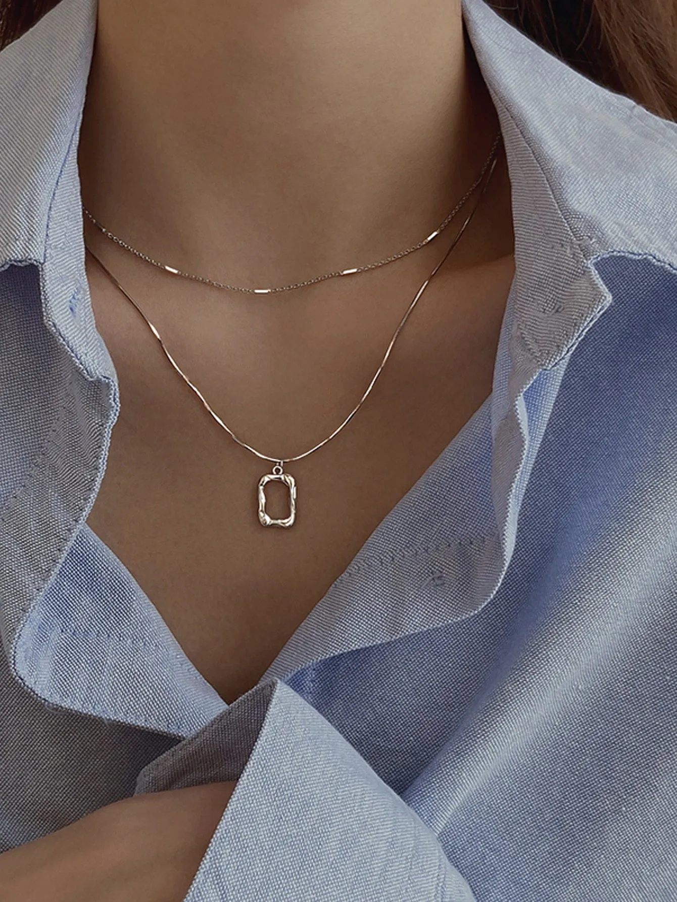 Amy Fashion - 2pcs/set Geo Charm Necklace