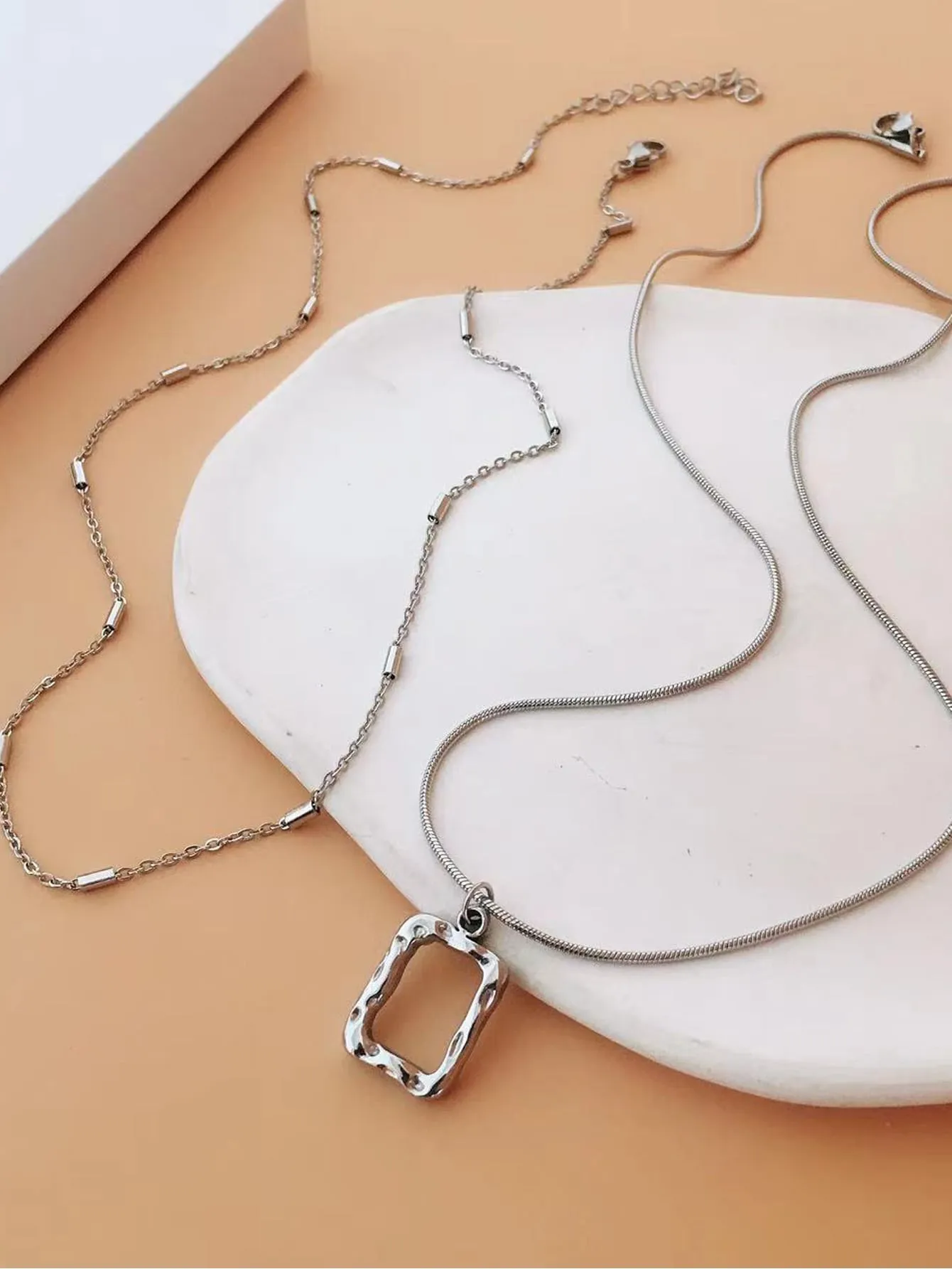 Amy Fashion - 2pcs/set Geo Charm Necklace