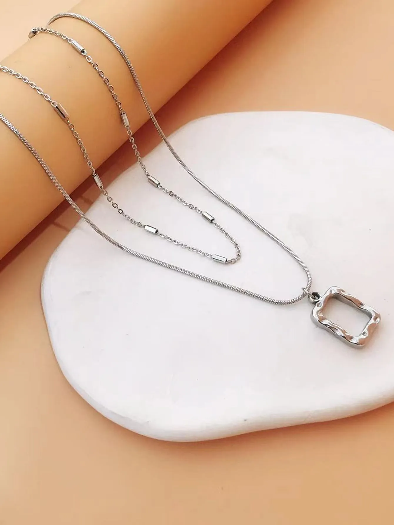 Amy Fashion - 2pcs/set Geo Charm Necklace
