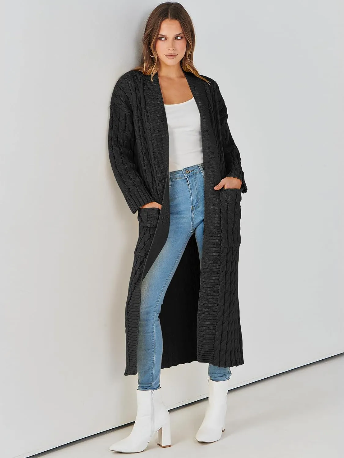 ANRABESS Womens Long Cardigan Sweater 2025 Oversized Coat Long Sleeve Open Front Knit Maxi Outwear Fall Trendy Jacket Clothes
