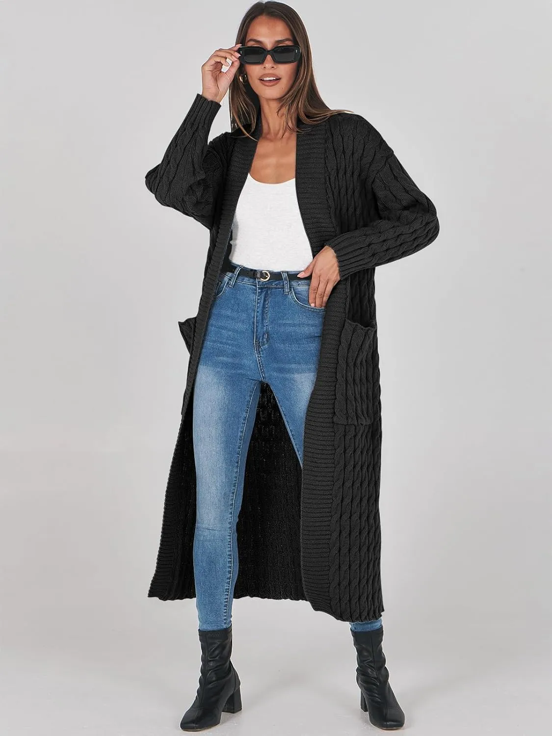 ANRABESS Womens Long Cardigan Sweater 2025 Oversized Coat Long Sleeve Open Front Knit Maxi Outwear Fall Trendy Jacket Clothes