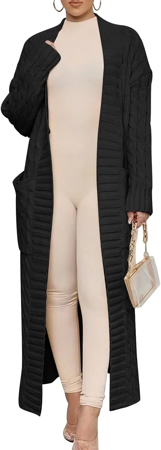 ANRABESS Womens Long Cardigan Sweater 2025 Oversized Coat Long Sleeve Open Front Knit Maxi Outwear Fall Trendy Jacket Clothes
