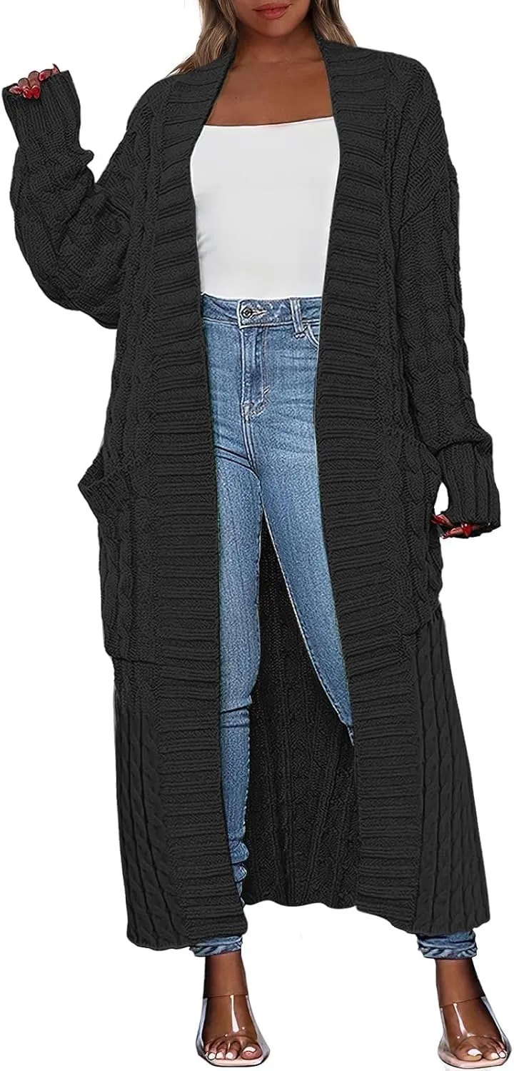 ANRABESS Womens Long Cardigan Sweater 2025 Oversized Coat Long Sleeve Open Front Knit Maxi Outwear Fall Trendy Jacket Clothes