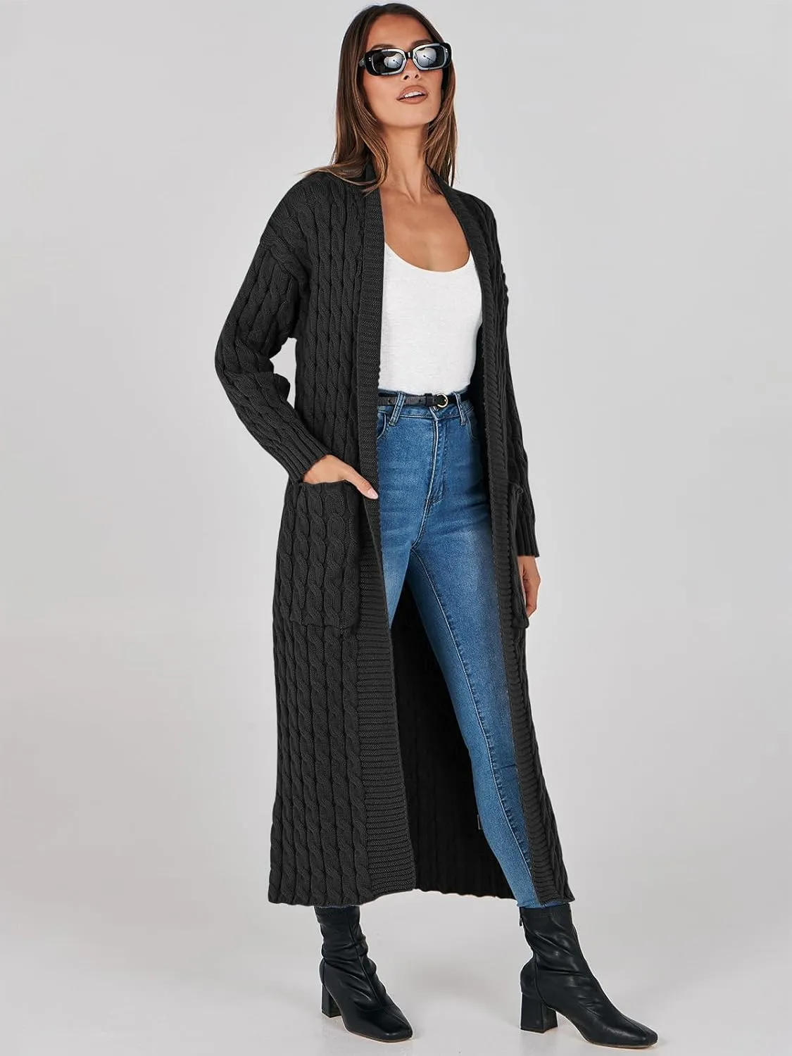 ANRABESS Womens Long Cardigan Sweater 2025 Oversized Coat Long Sleeve Open Front Knit Maxi Outwear Fall Trendy Jacket Clothes