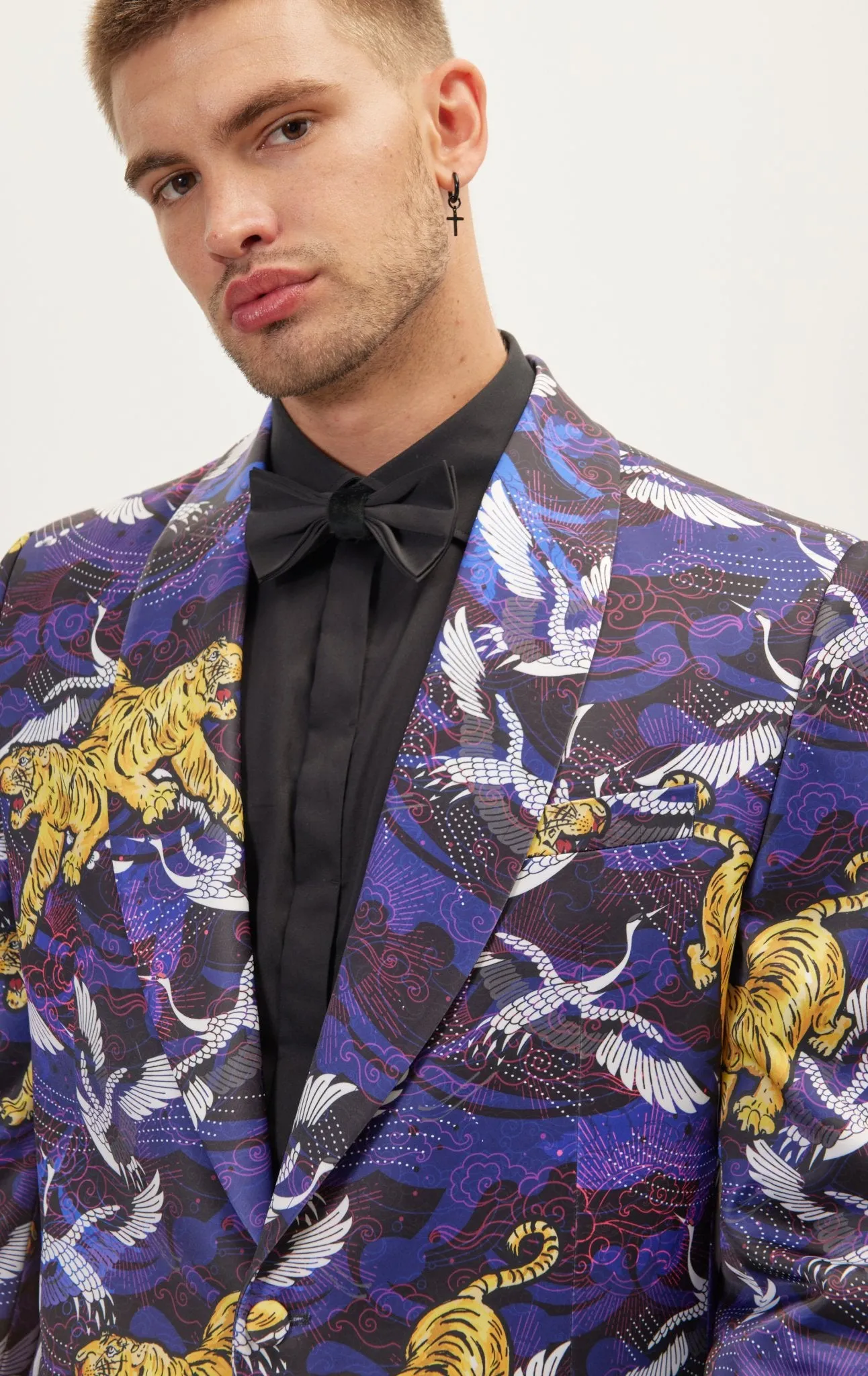Asian Tiger Shawl Tuxedo Jacket - Purple
