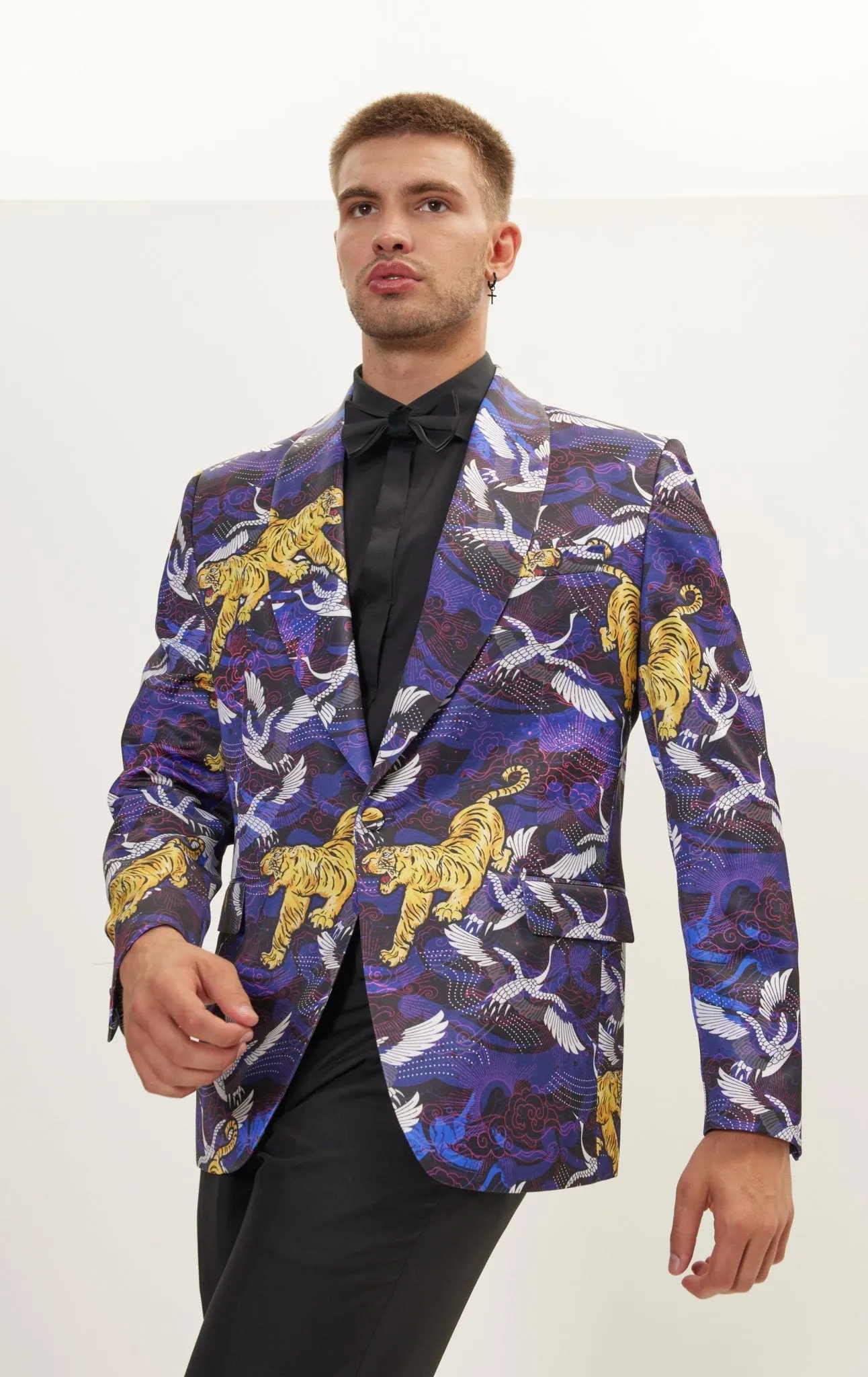 Asian Tiger Shawl Tuxedo Jacket - Purple