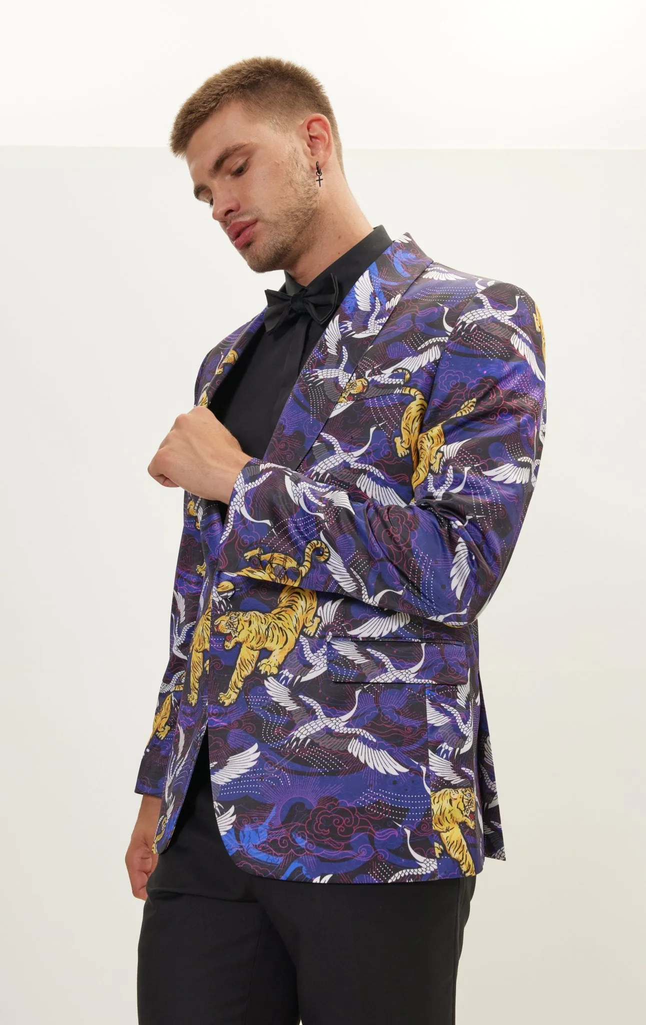 Asian Tiger Shawl Tuxedo Jacket - Purple
