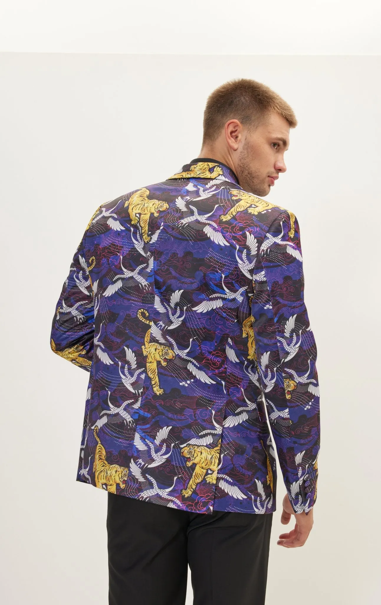 Asian Tiger Shawl Tuxedo Jacket - Purple