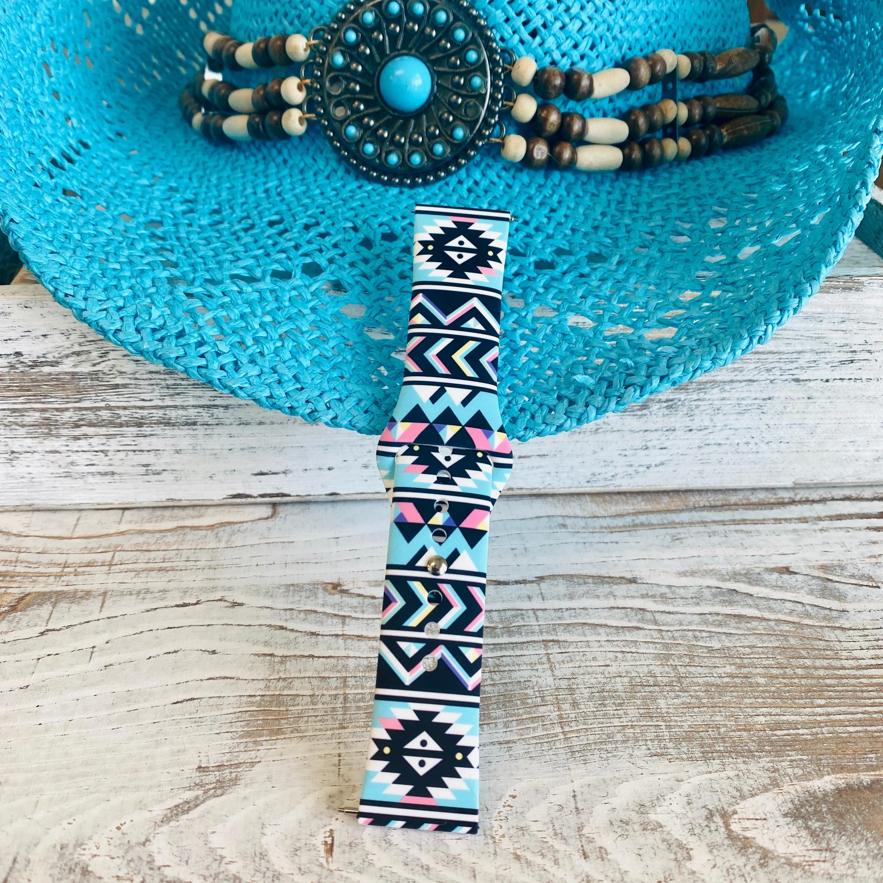 Boho-Chic Turquoise Print Silicone Band For Samsung Watch
