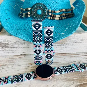 Boho-Chic Turquoise Print Silicone Band For Samsung Watch