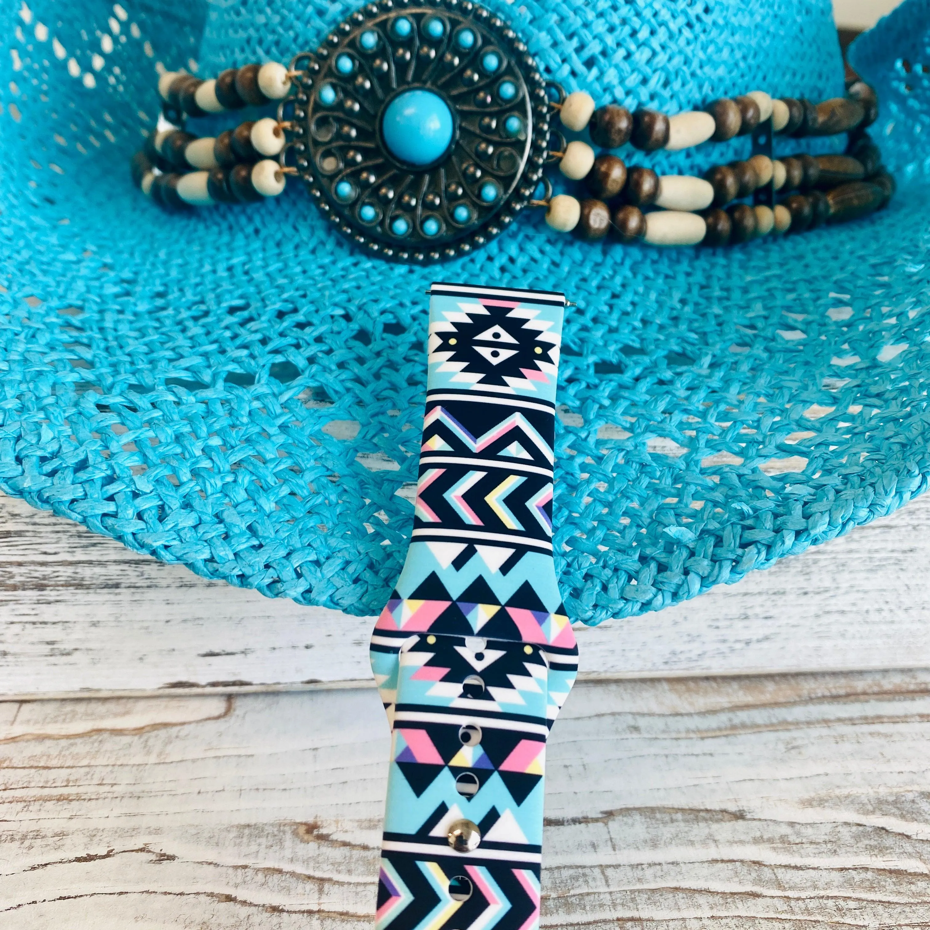 Boho-Chic Turquoise Print Silicone Band For Samsung Watch