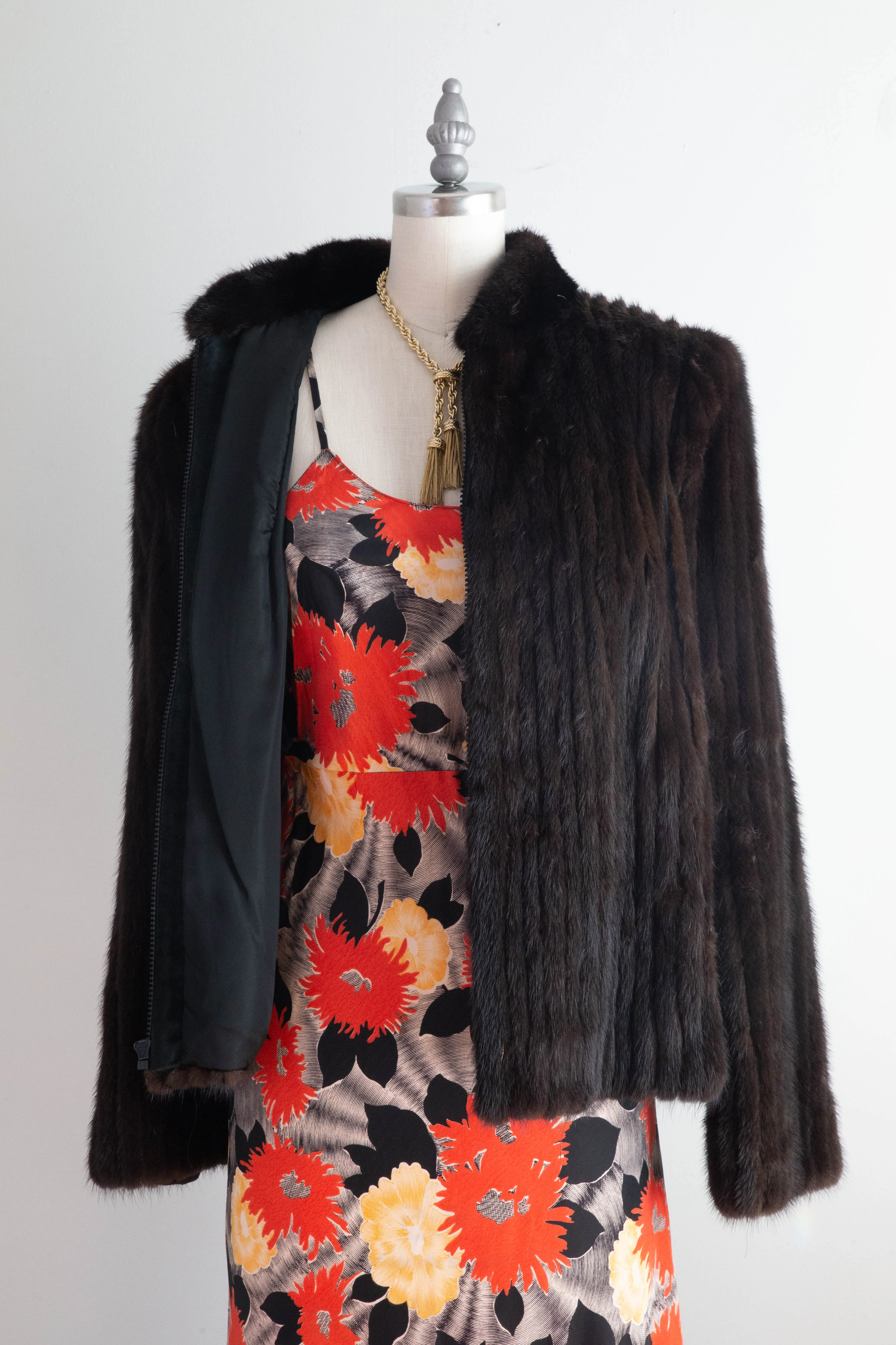 Chic Vintage Ribbed Mink Jacket In Rich Mahogany / Medium