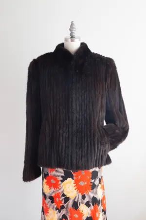 Chic Vintage Ribbed Mink Jacket In Rich Mahogany / Medium