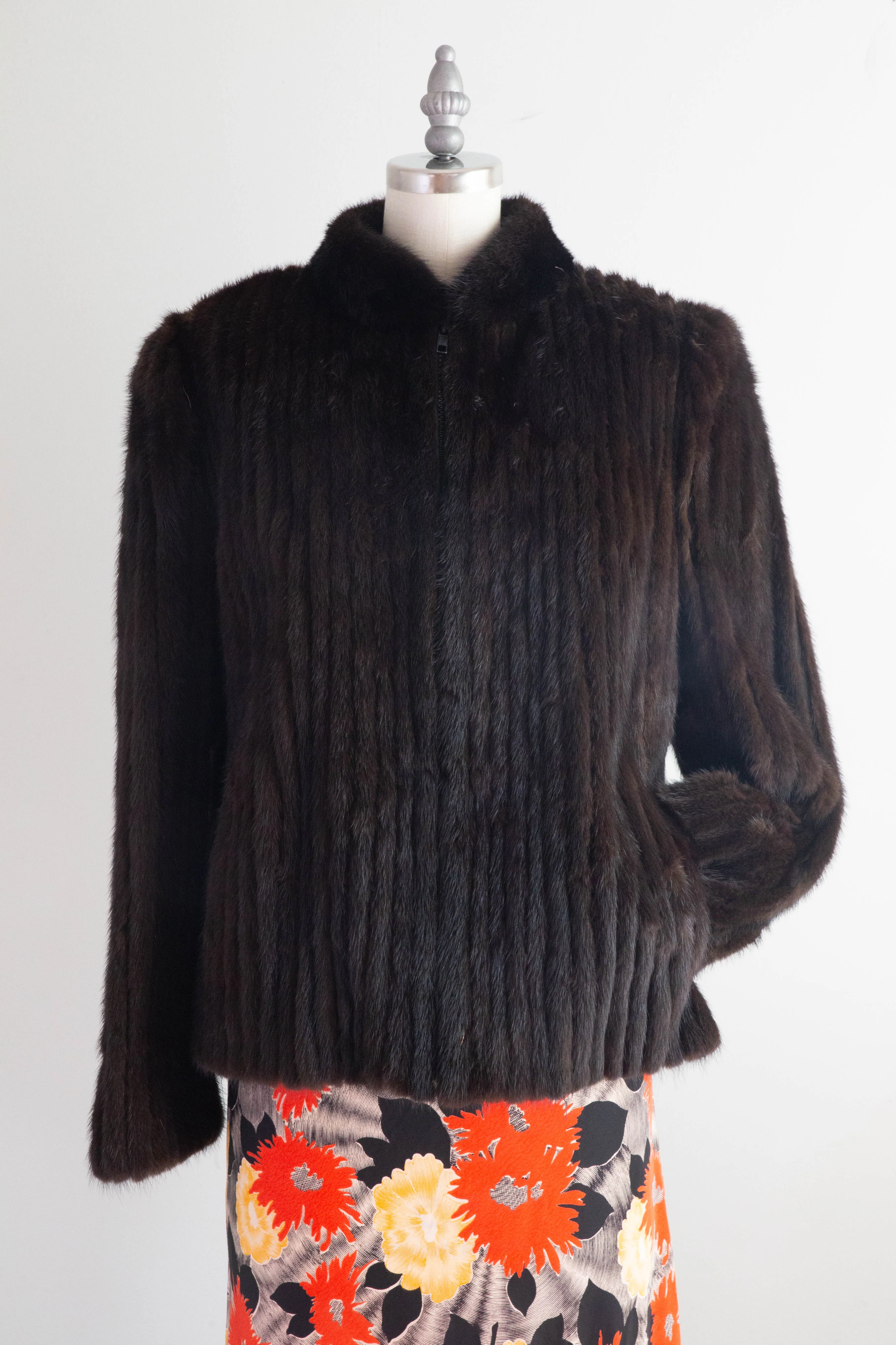 Chic Vintage Ribbed Mink Jacket In Rich Mahogany / Medium