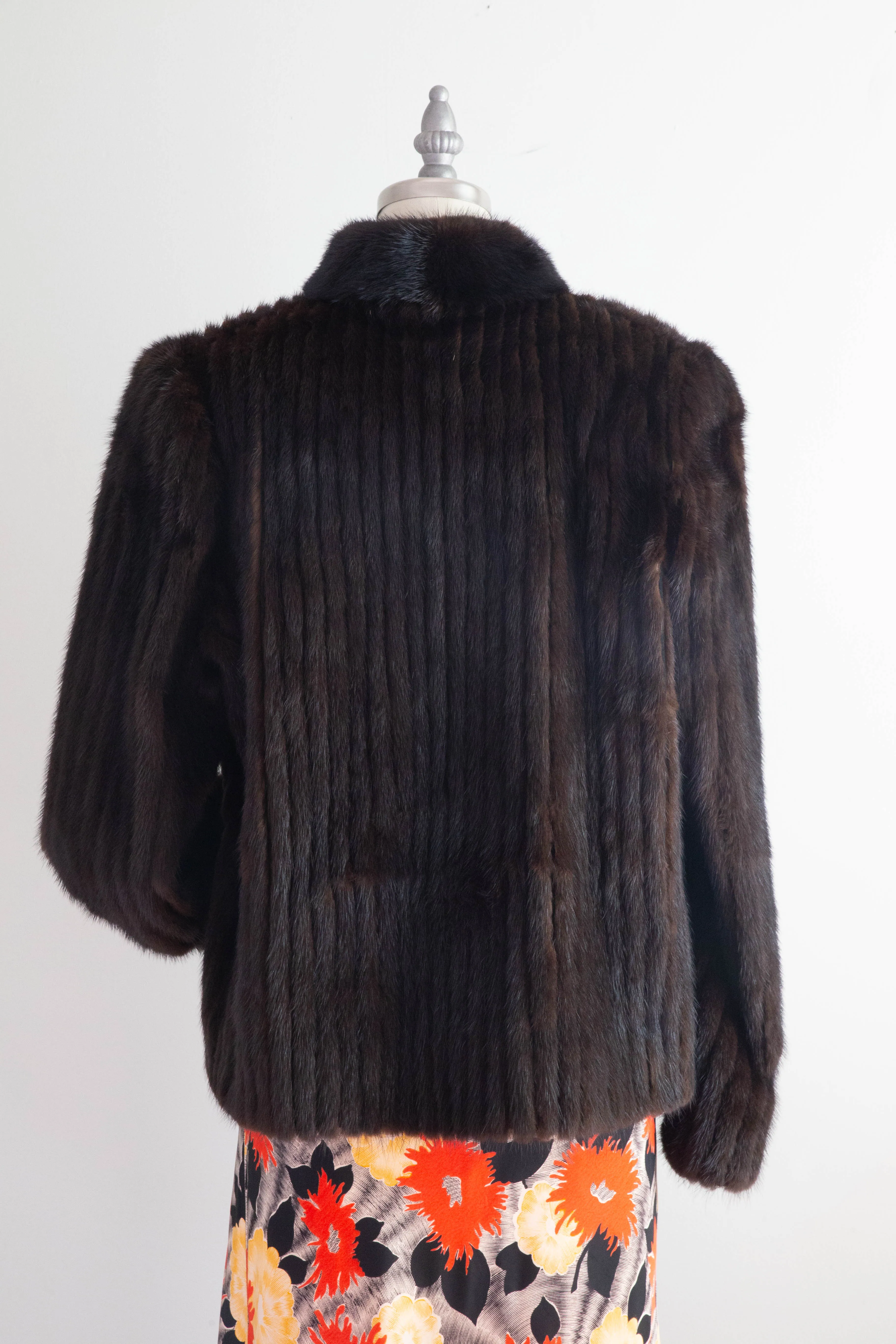 Chic Vintage Ribbed Mink Jacket In Rich Mahogany / Medium