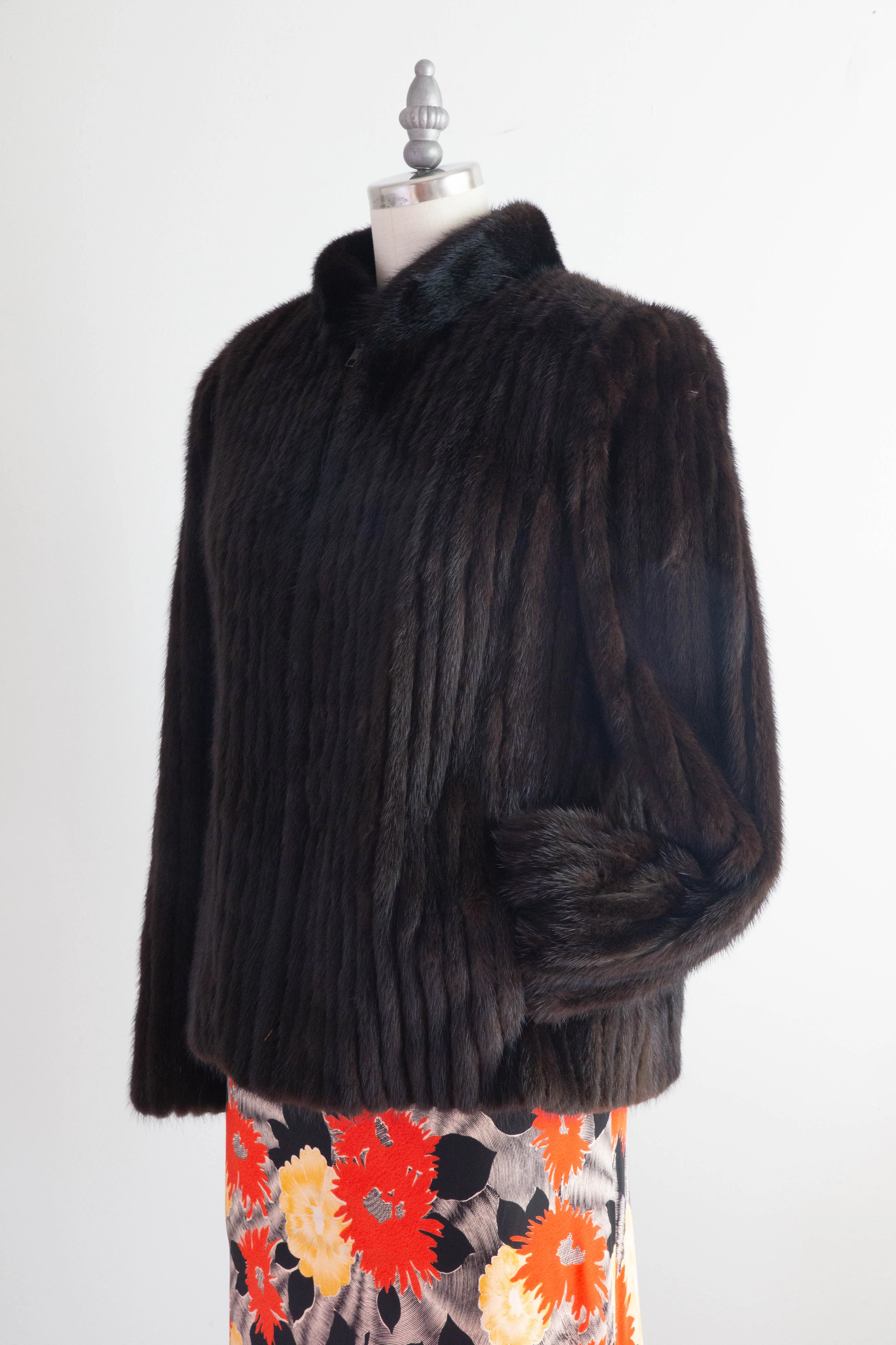 Chic Vintage Ribbed Mink Jacket In Rich Mahogany / Medium