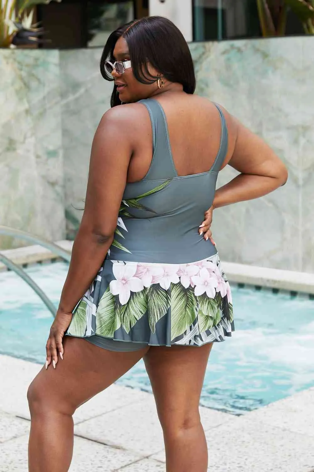 Clear Waters Women's Swim Dress in Aloha Forest