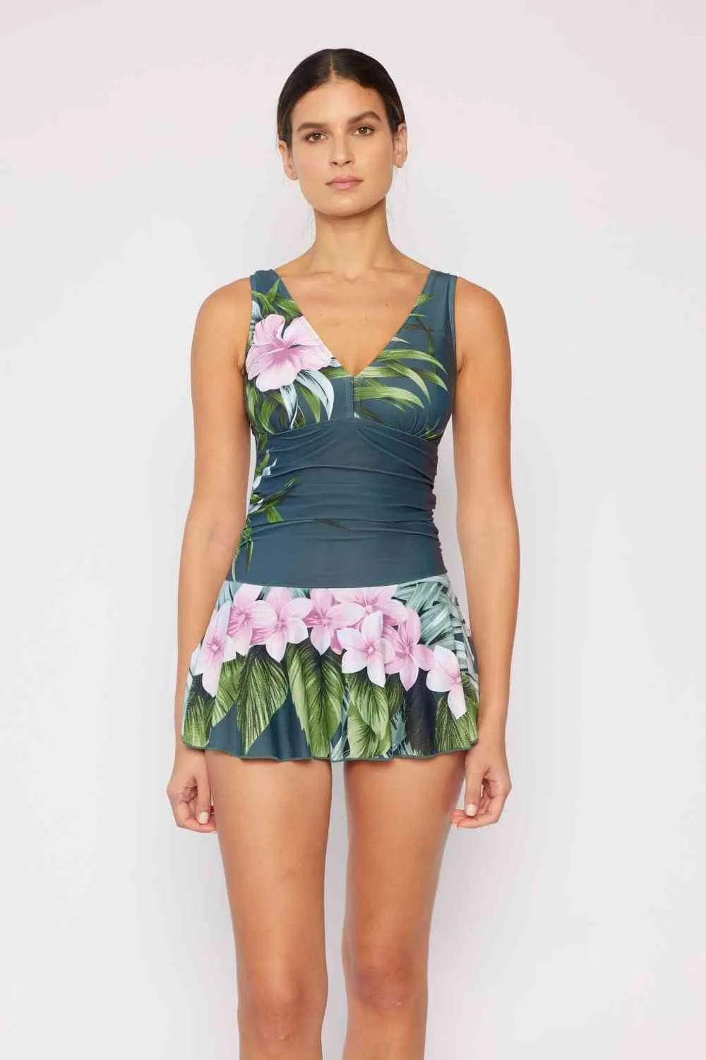 Clear Waters Women's Swim Dress in Aloha Forest