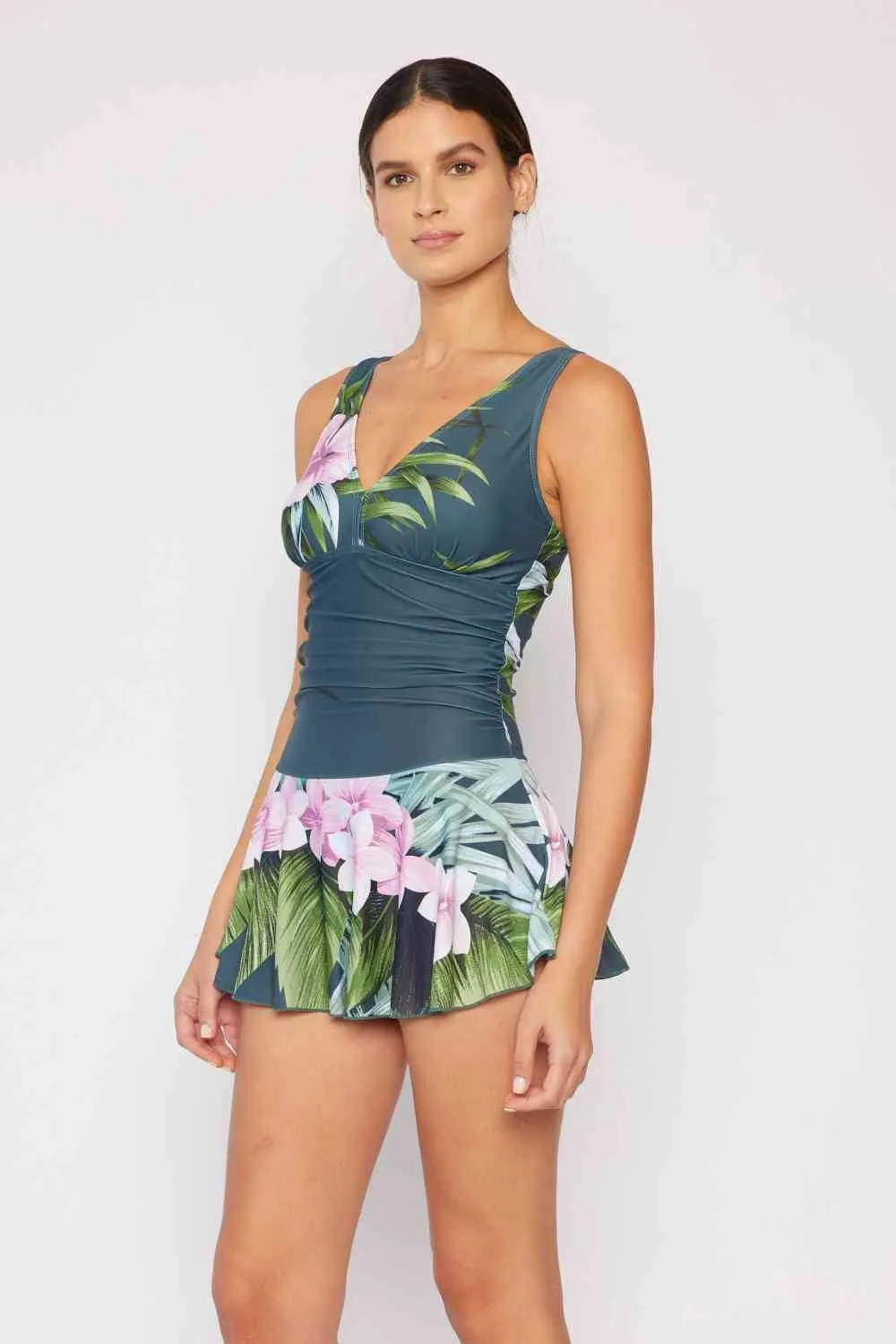 Clear Waters Women's Swim Dress in Aloha Forest