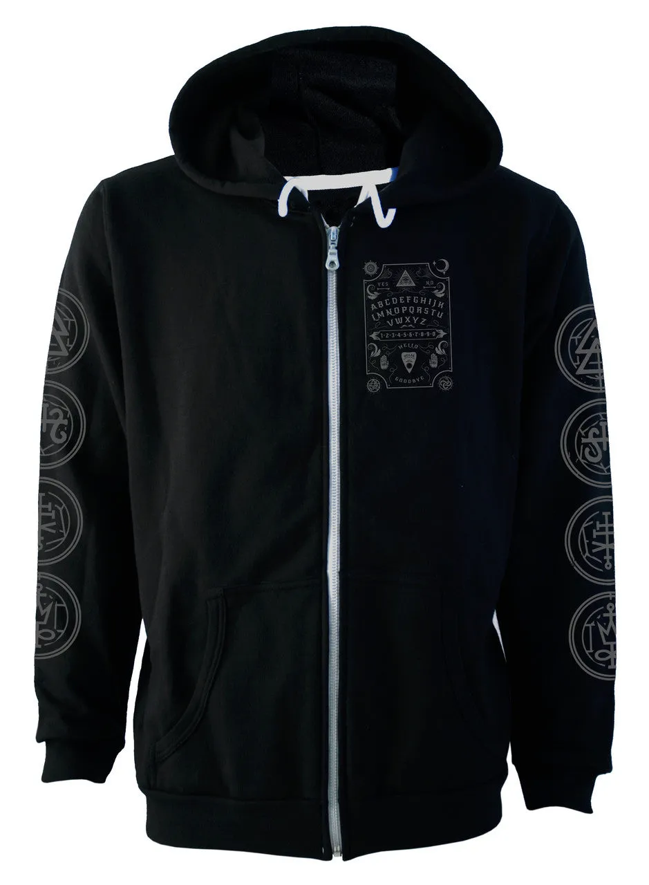 Darkside - OUIJA BOARD GREY PRINT - Men's Hooded Zip-Up Sweater - Black