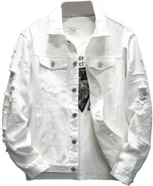 ebossy Men's Ripped Long Sleeve Fashion Distressed Motorcycle Denim Jean Jacket