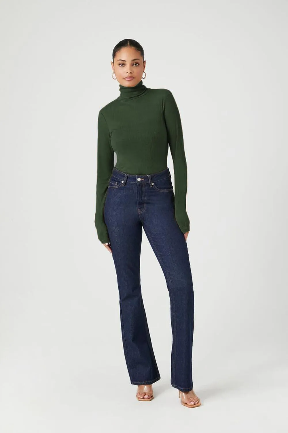 Emmalise Womens Turtleneck Top Long Sleeves Fitted Ribbed Top