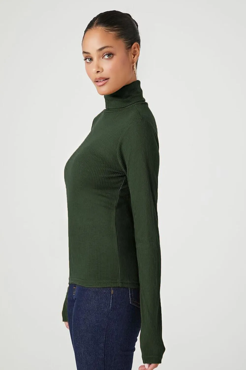 Emmalise Womens Turtleneck Top Long Sleeves Fitted Ribbed Top