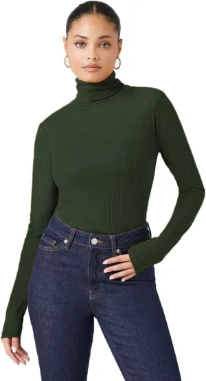 Emmalise Womens Turtleneck Top Long Sleeves Fitted Ribbed Top