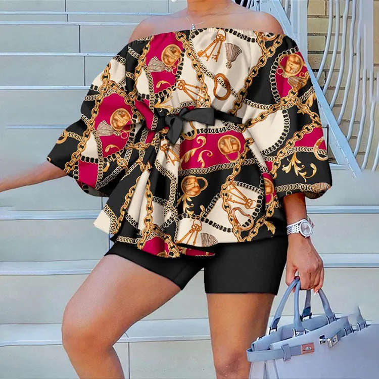 Fashion printed one-shoulder suit AY2674