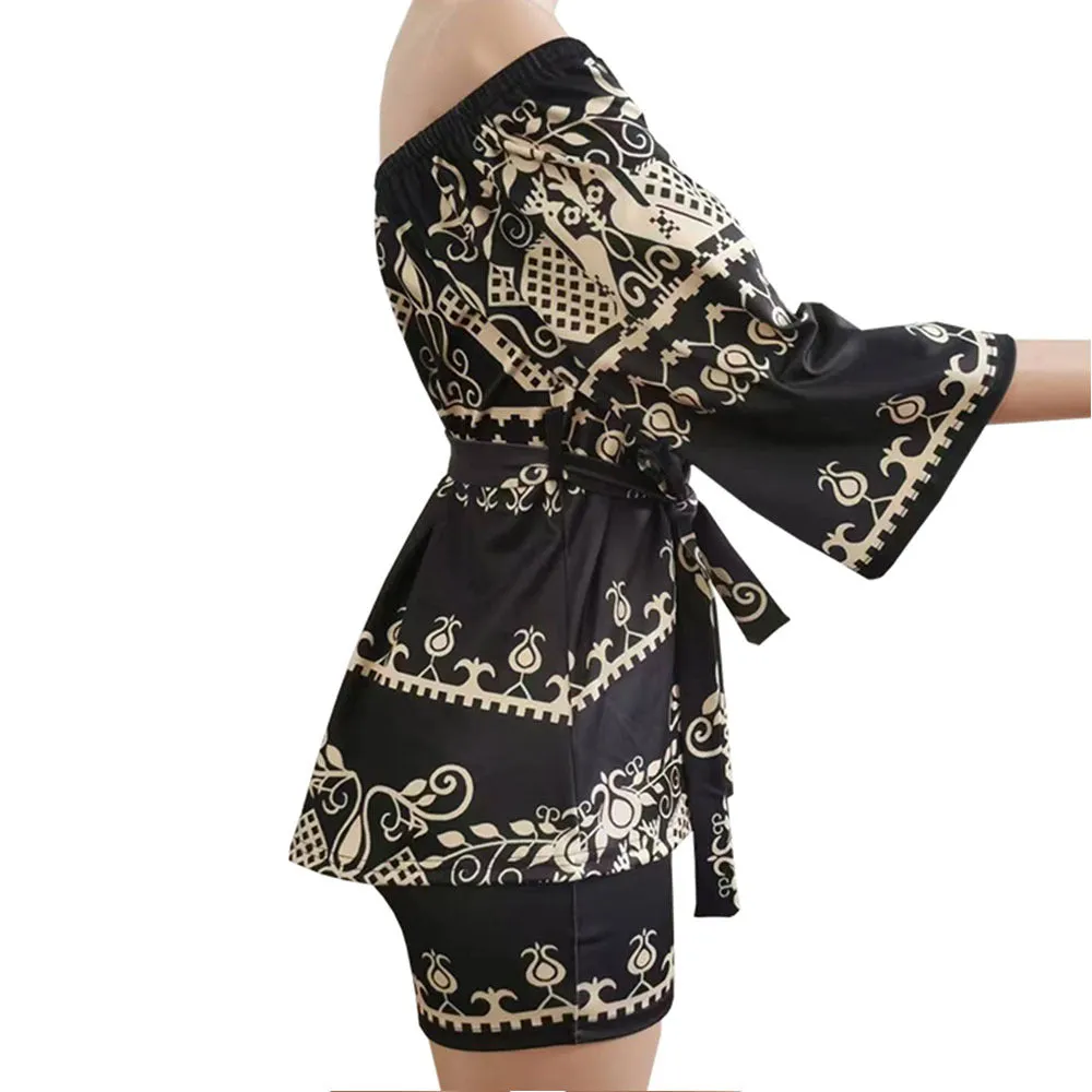Fashion printed one-shoulder suit AY2674