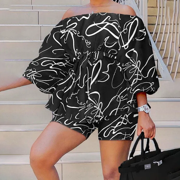 Fashion printed one-shoulder suit AY2674