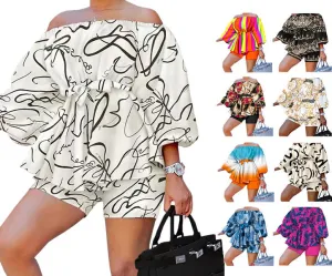 Fashion printed one-shoulder suit AY2674