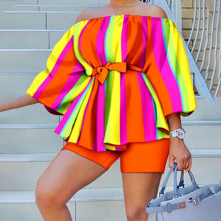Fashion printed one-shoulder suit AY2674