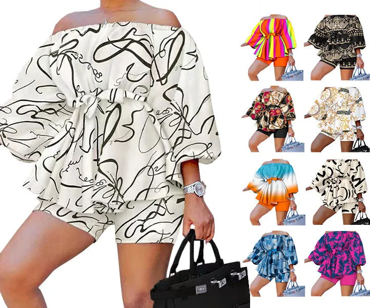 Fashion printed one-shoulder suit AY2674