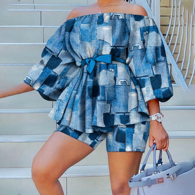Fashion printed one-shoulder suit AY2674