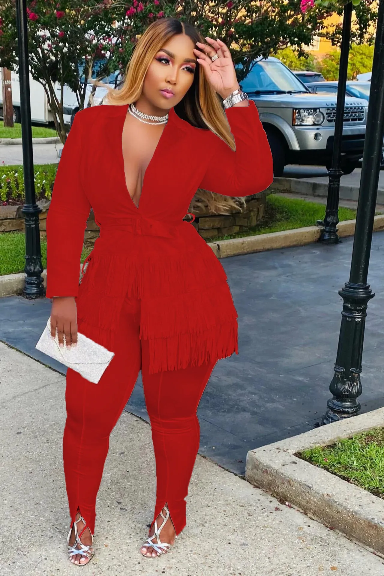 Fashion solid color tassel suit（AY2419）