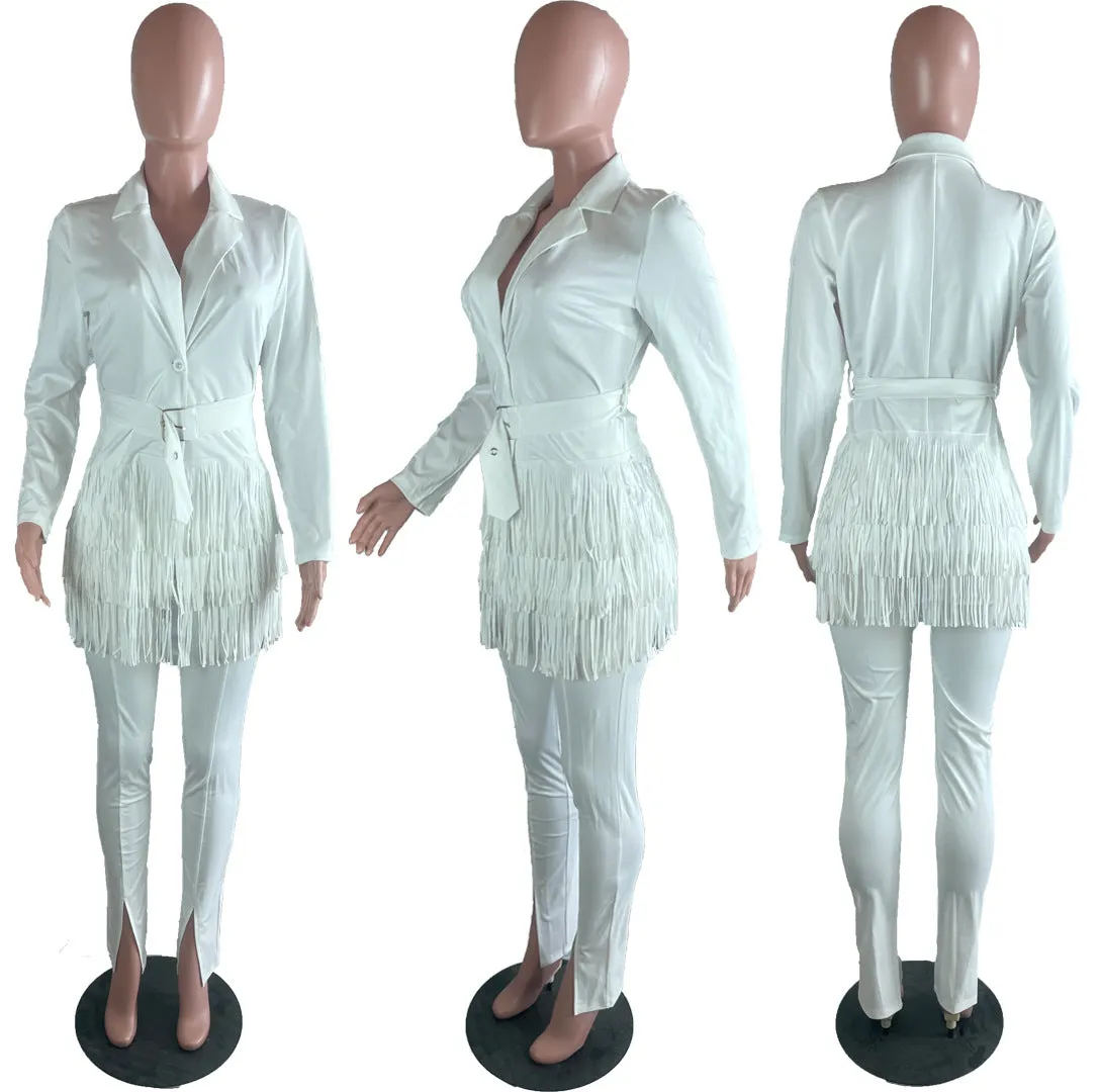 Fashion solid color tassel suit（AY2419）