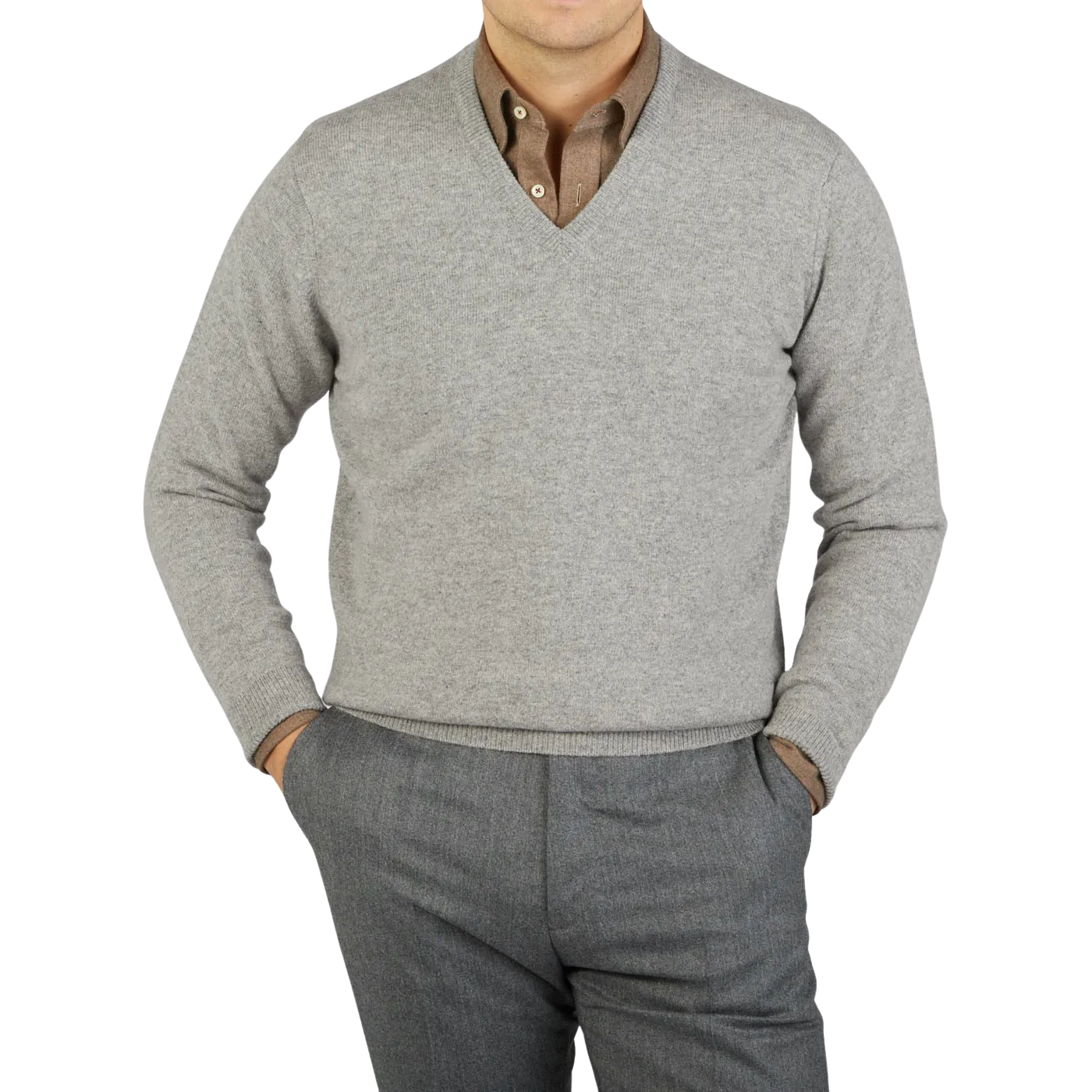 Flannel Grey V-Neck Lambswool Sweater