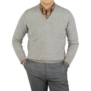 Flannel Grey V-Neck Lambswool Sweater
